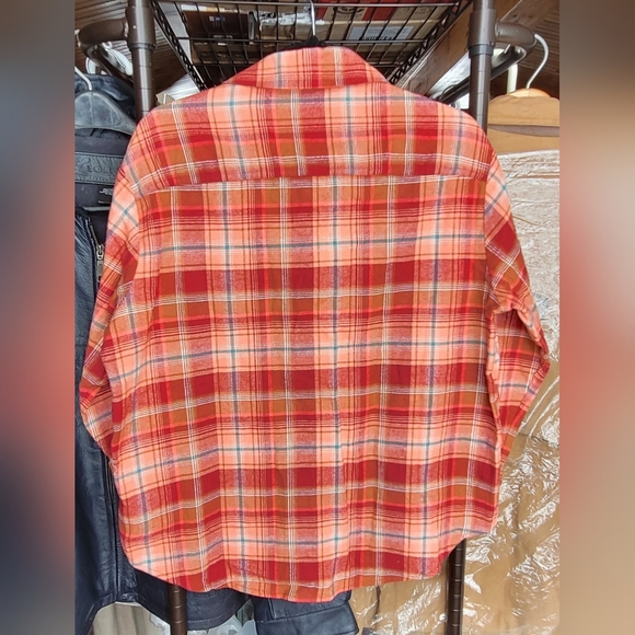 2 /$15 New Old Navy Plaid Flannel Boyfriend Shirt Sz M Orange Red NWT - Picture 7 of 12